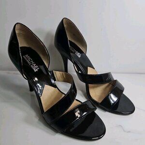 Michael Kors Black Patent Leather Dorsay 3.6" Heels Pump Slip-On Sandal